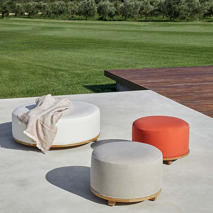 Outdoor Ottomans & Footstools, Wicker, Teak, & Metal