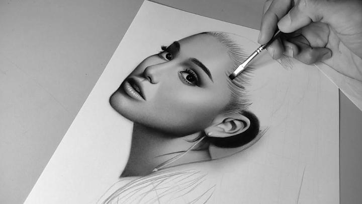 Ariana Grande Charcoal Portrait Drawing