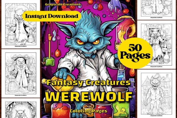 Fantasy Werewolf Coloring Book Cover