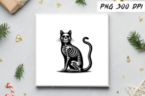 Skeleton Black Cat Sublimation Design