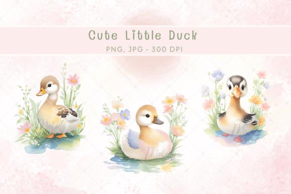 Cute duck watercolor clipart with floral elements