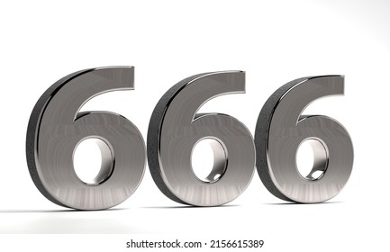 number 666 made of steel on a white background. 3D render.