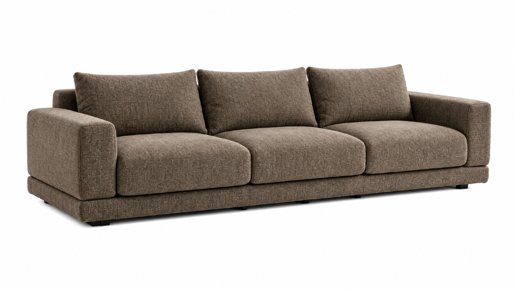 VELTRANO Luxury Sofa in Warm Taupe Bouclé Fabric with Matte Black MS Legs by MERAKI — side view