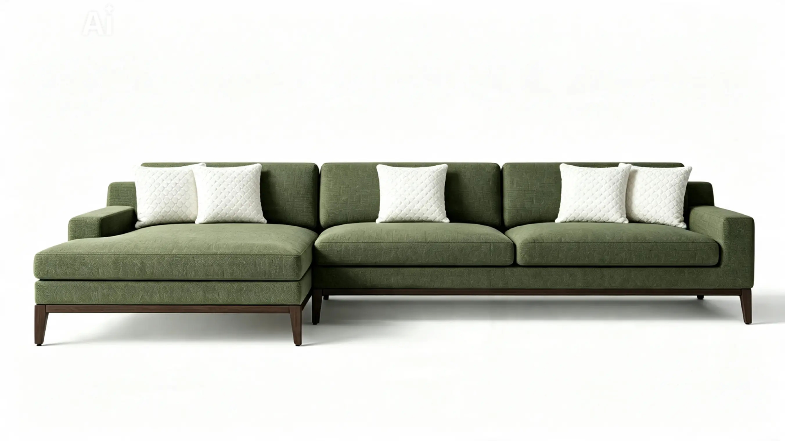 VERDANO Luxury L-Shaped Modular Sofa with Premium Olive Green Performance Fabric and Solid Oak Legs by MERAKI — front view