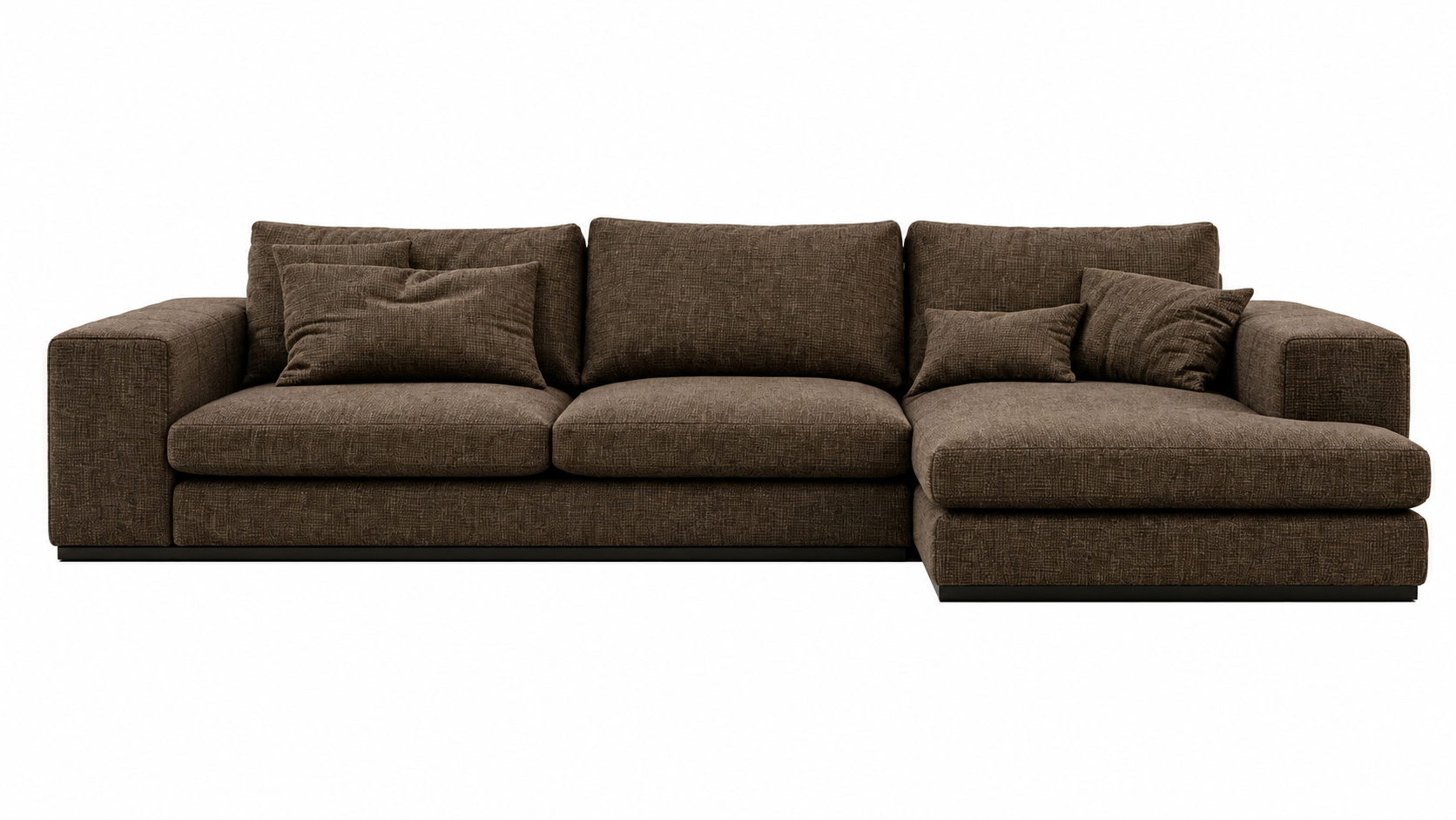 TORVIAN Contemporary Modular Sofa with Cocoa Brown Performance Fabric and Matte Black MS Plinth Base by MERAKI — front view