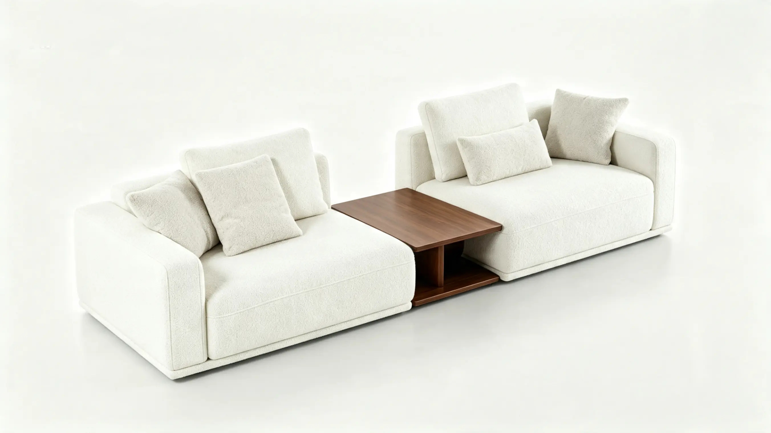 ELVANO Luxury Twin Modular Sofa with Integrated Natural Oak Centre Table and Warm Ivory Bouclé Upholstery by MERAKI — side view