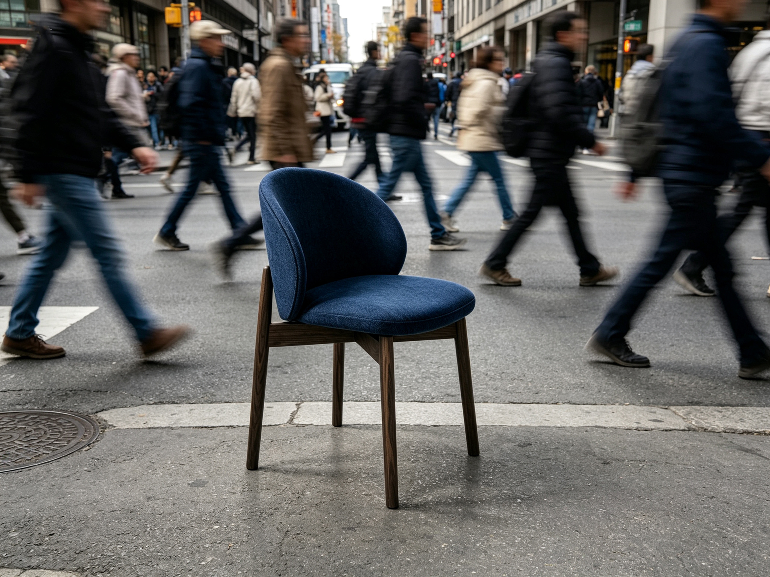 NAVERO Luxury Solid Oak Dining Chair with Curved Upholstered Backrest and Midnight Blue Performance Fabric by MERAKI
