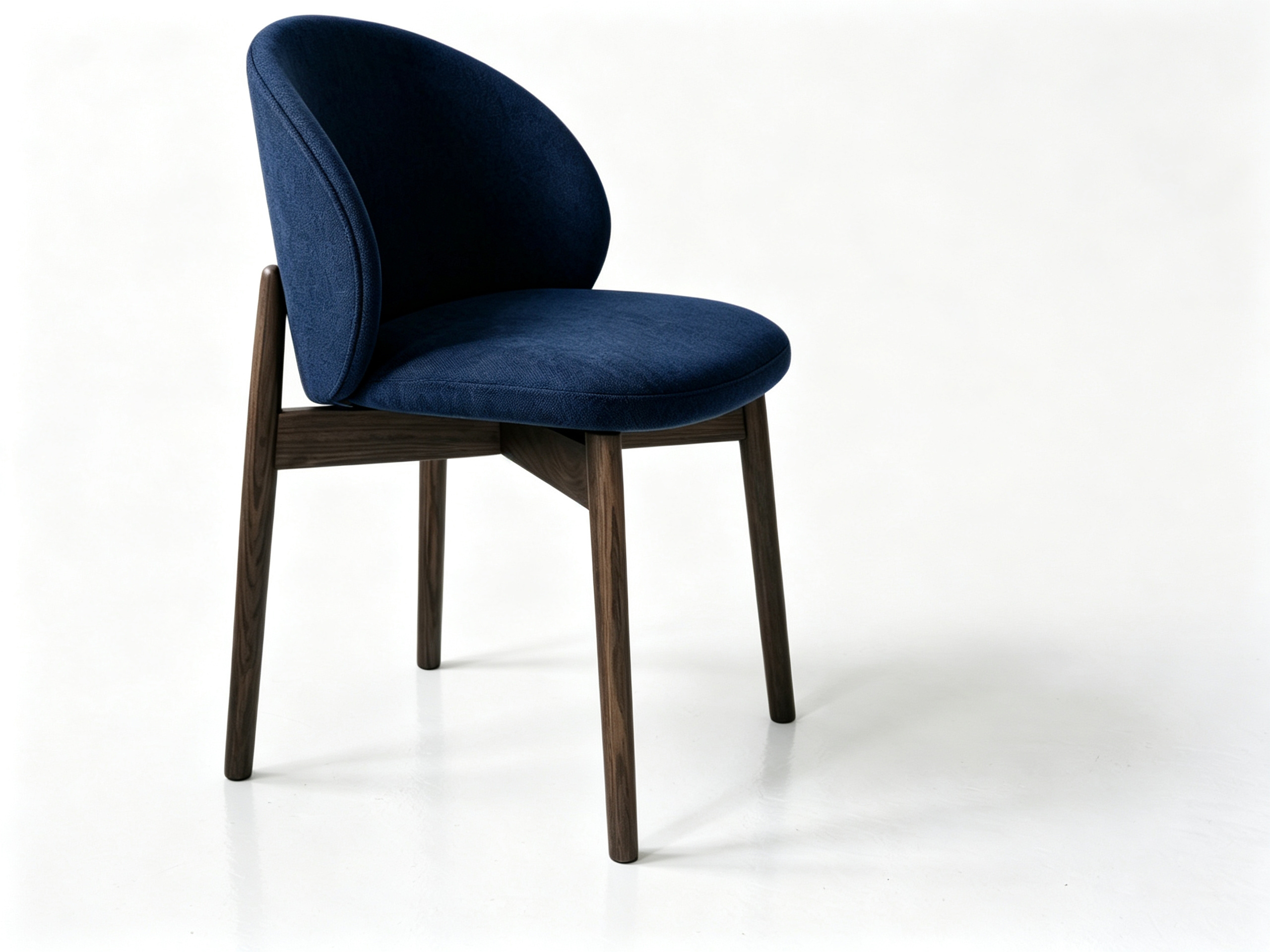 NAVERO Luxury Solid Oak Dining Chair with Curved Upholstered Backrest and Midnight Blue Performance Fabric by MERAKI — side view