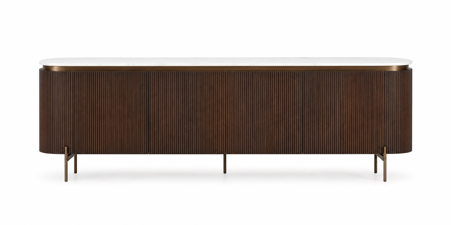VELMORA Luxury Sideboard with White Marble Top, Fluted Solid Wood Panels and Brushed Brass Base by MERAKI