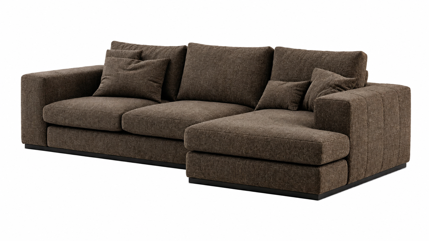 TORVIAN Contemporary Modular Sofa with Cocoa Brown Performance Fabric and Matte Black MS Plinth Base by MERAKI