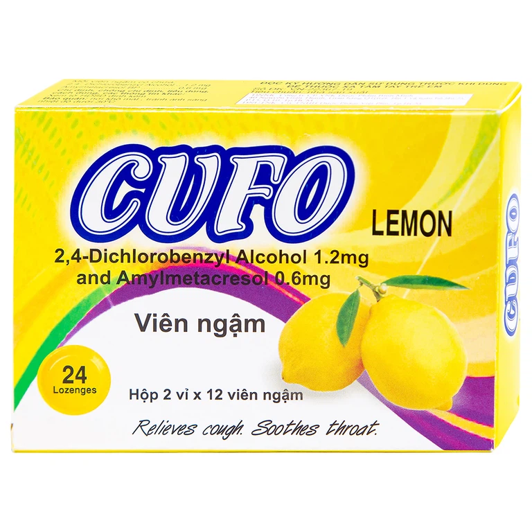 Viên ngậm Cufo vị chanh hỗ trợ điều trị triệu chứng trong nhiễm khuẩn miệng và họng (2 vỉ x 12 viên)