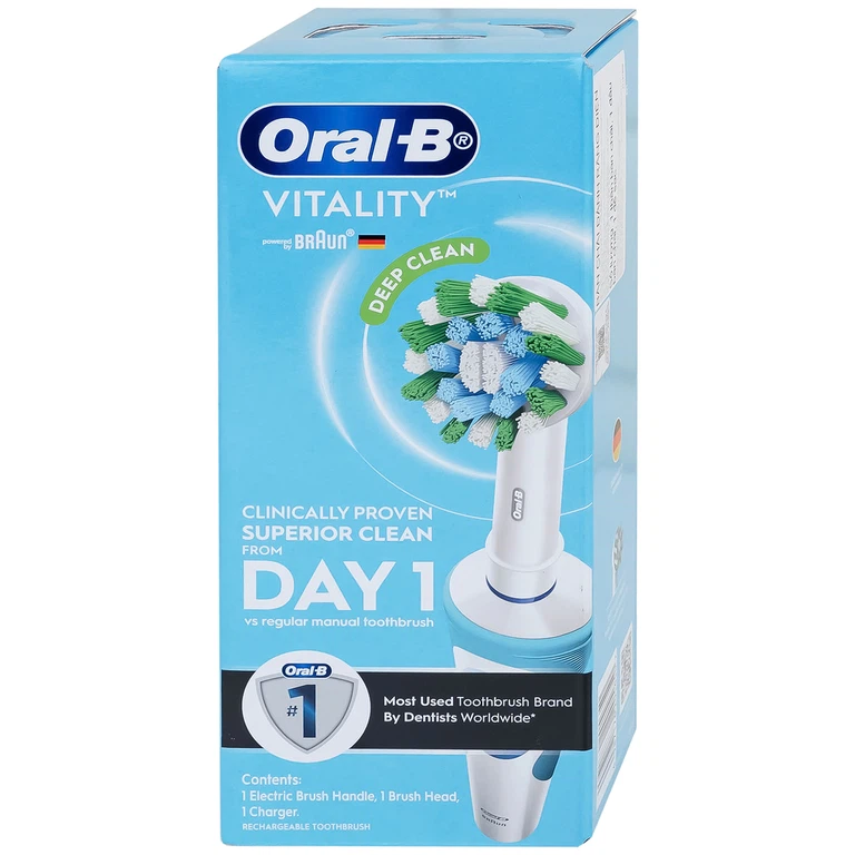 Bàn chải điện Oral-B Vitality Ultrathin D12.513 giúp làm sạch mảng bám trên răng, loại bỏ các vết ố răng