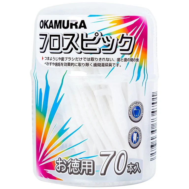 Tăm chỉ kẽ răng Okamura hỗ trợ làm sạch mảng bám thức ăn dư thừa (70 cây)`