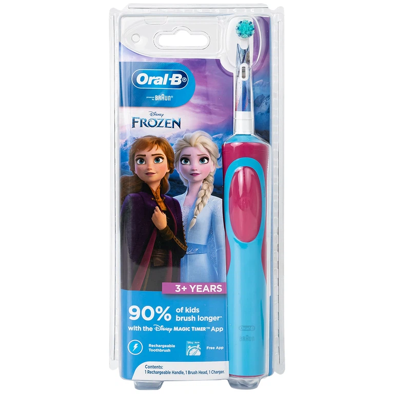 Bàn chải đánh răng trẻ em sạc điện Oral-B Vitality D12 Disney Frozen giúp làm sạch mảng bám trên răng một cách toàn diện