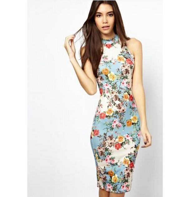 2015 american apparel women floral pencil dress sleeveless barroco dress celebrities casual wear fitted pencil dresses vestido