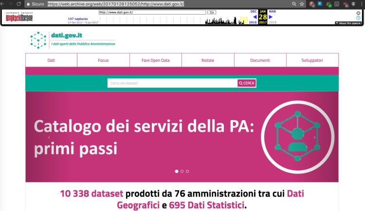 Istantanea del 28 gennaio 2017 di dati.gov.it
