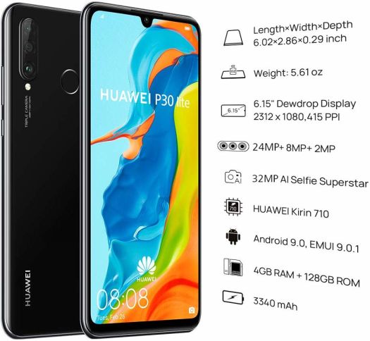 Huawei P30 Lite Smartphone, Dual SIM, 128GB, 4GB RAM