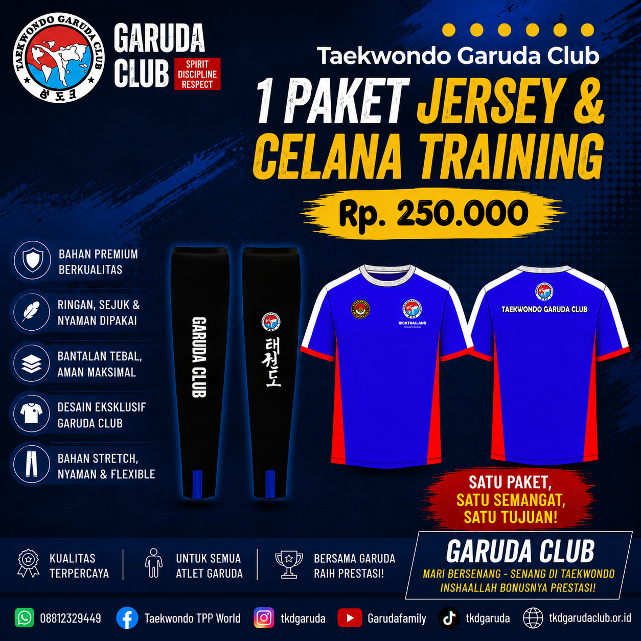 PAKET JERSEY BIRU GARUDA CLUB & CELANA TRAINING