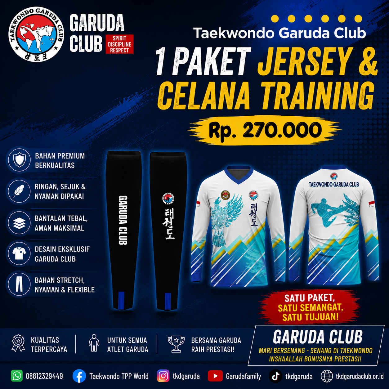 PAKET JERSEY PUTIH LENGAN PANJANG GARUDA CLUB & CELANA TRAINING