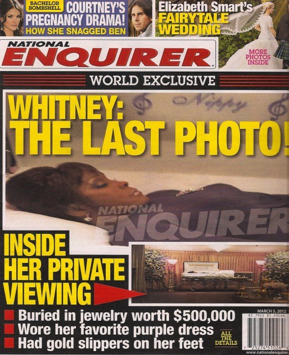 Picture of dead Whitney Houston in the coffin published by National Enquirer Picture of dead Whitney Houston in the coffin published by National Enquirer