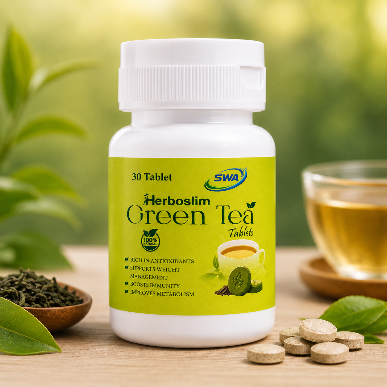 SWA Herboslim Green Tea Tablets | 300 mg Green Tea Extract | Supports Weight Management, Boosts Metabolism & Immunity | 30 Tablets
