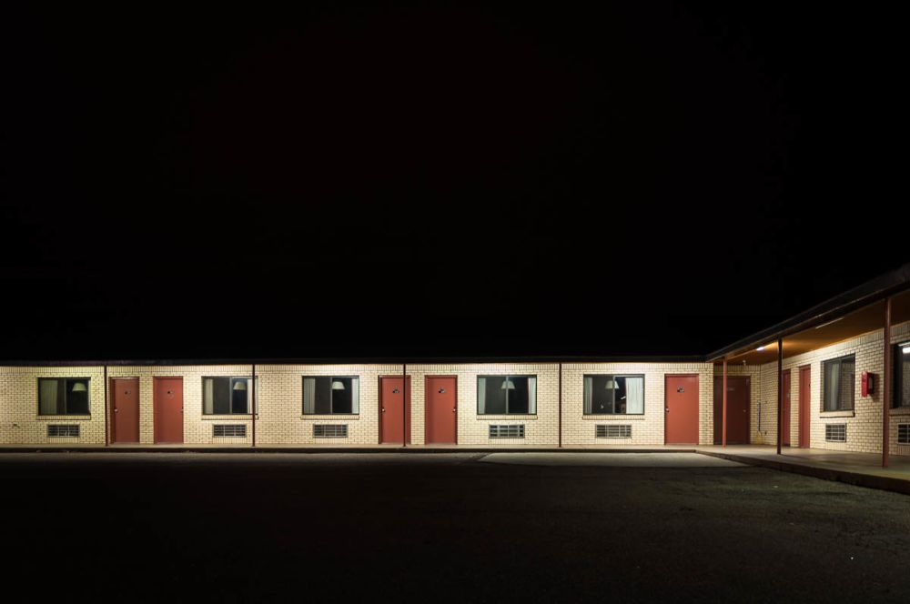 The Regal Motel at night in Las Vegas, New Mexico, in 2010. Scenes from No Country For Old men was filmed here.