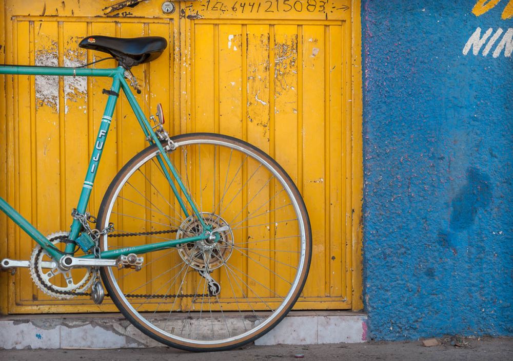 Bike against the wall in Ciudad Obregon, Mexico.