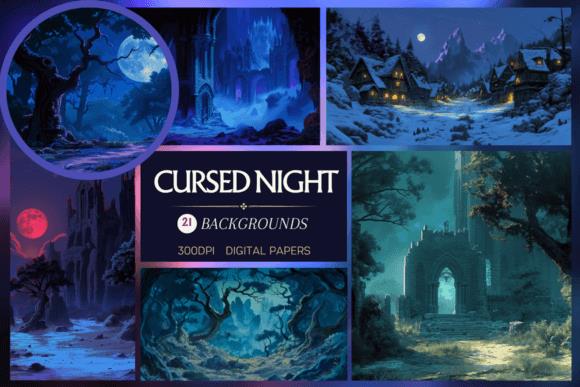 Dark fantasy forest with full moon and castle illustration