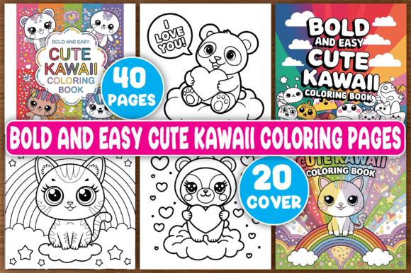 Kawaii coloring book covers featuring pandas, bears, cats and rainbows