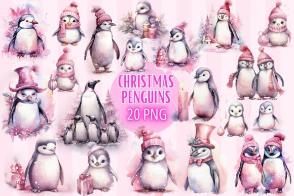 Christmas Penguins Watercolor Collection
