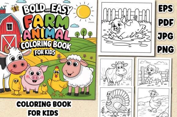 Bold Farm Animal Coloring Book Cover