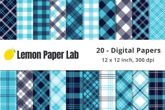 Aqua Blue Plaid Digital Paper Collection