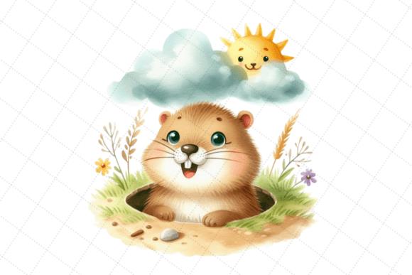 Watercolor Groundhog Day Clipart