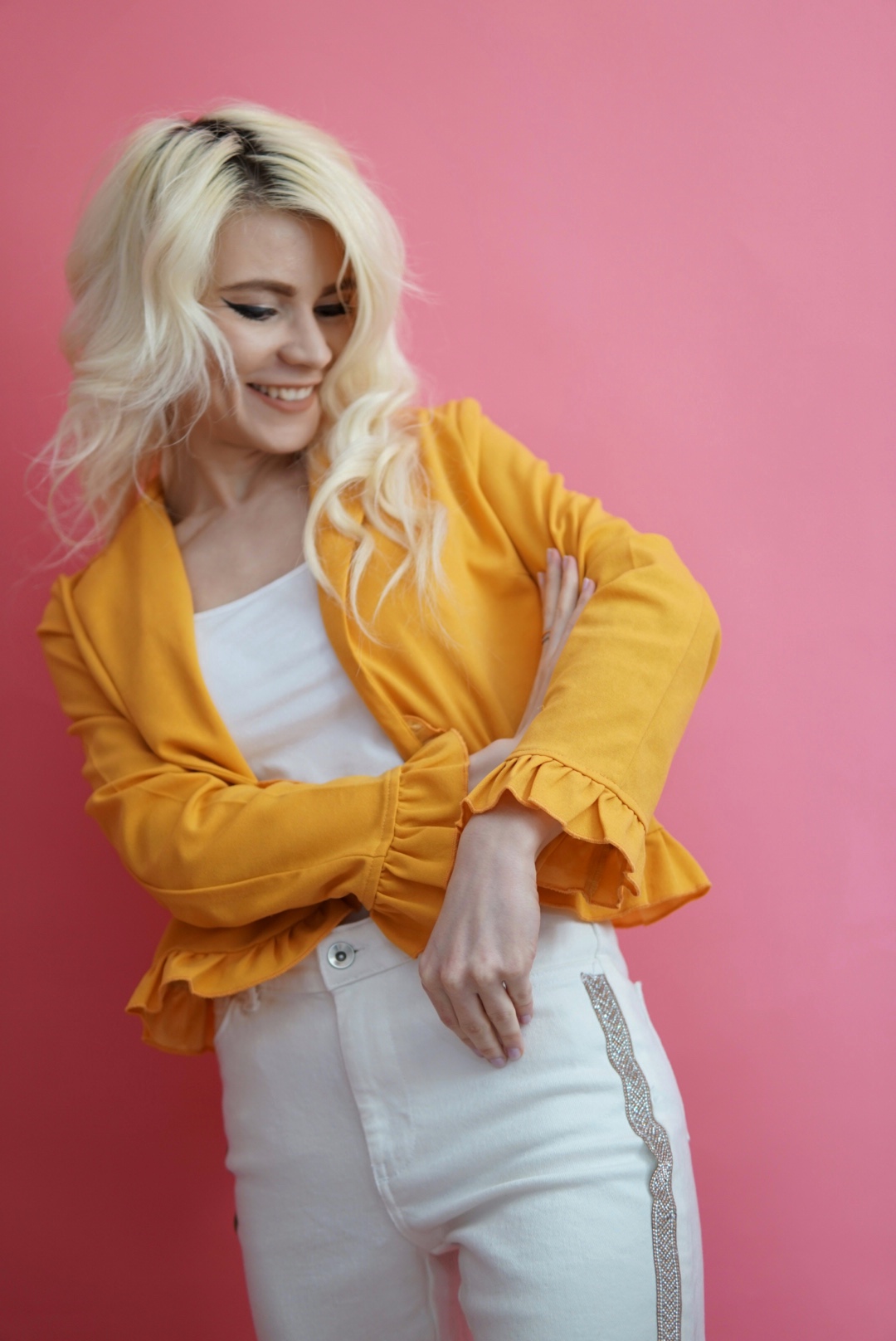 Sacou galben muștar cu volănașe