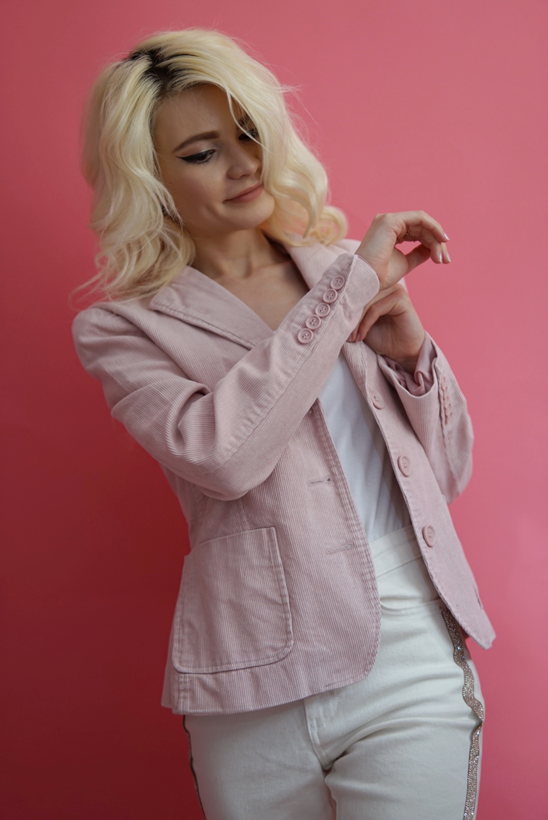 Sacou roz cu nasturi