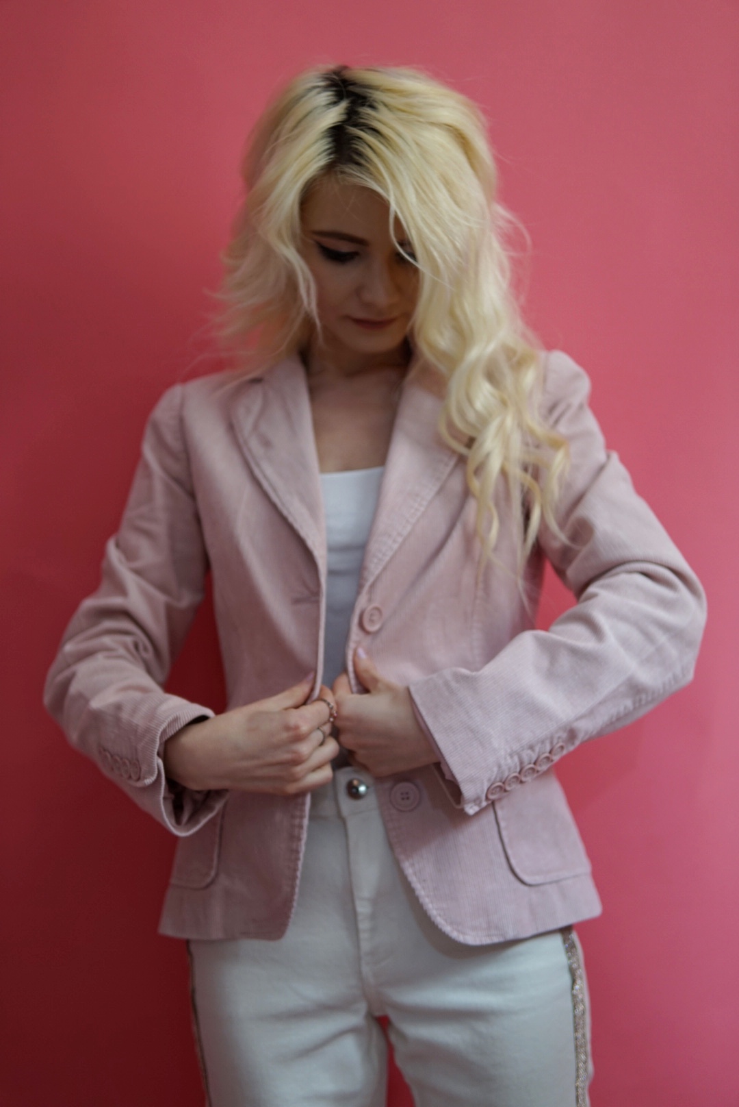 Sacou roz cu nasturi