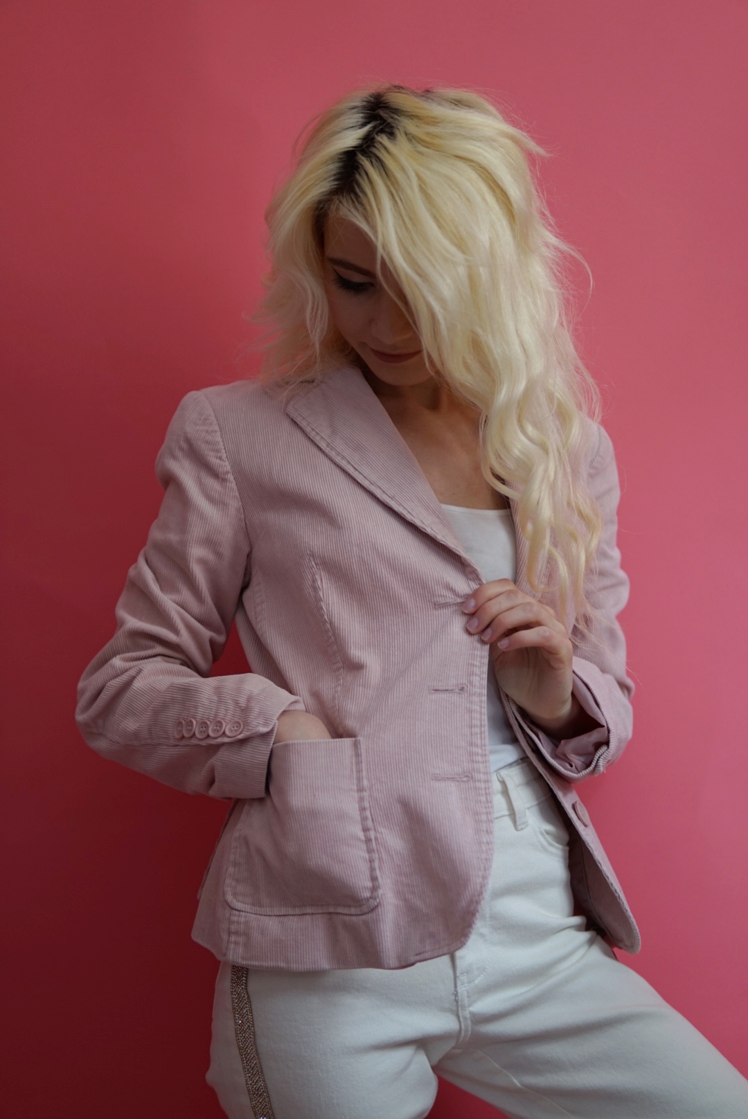 Sacou roz cu nasturi