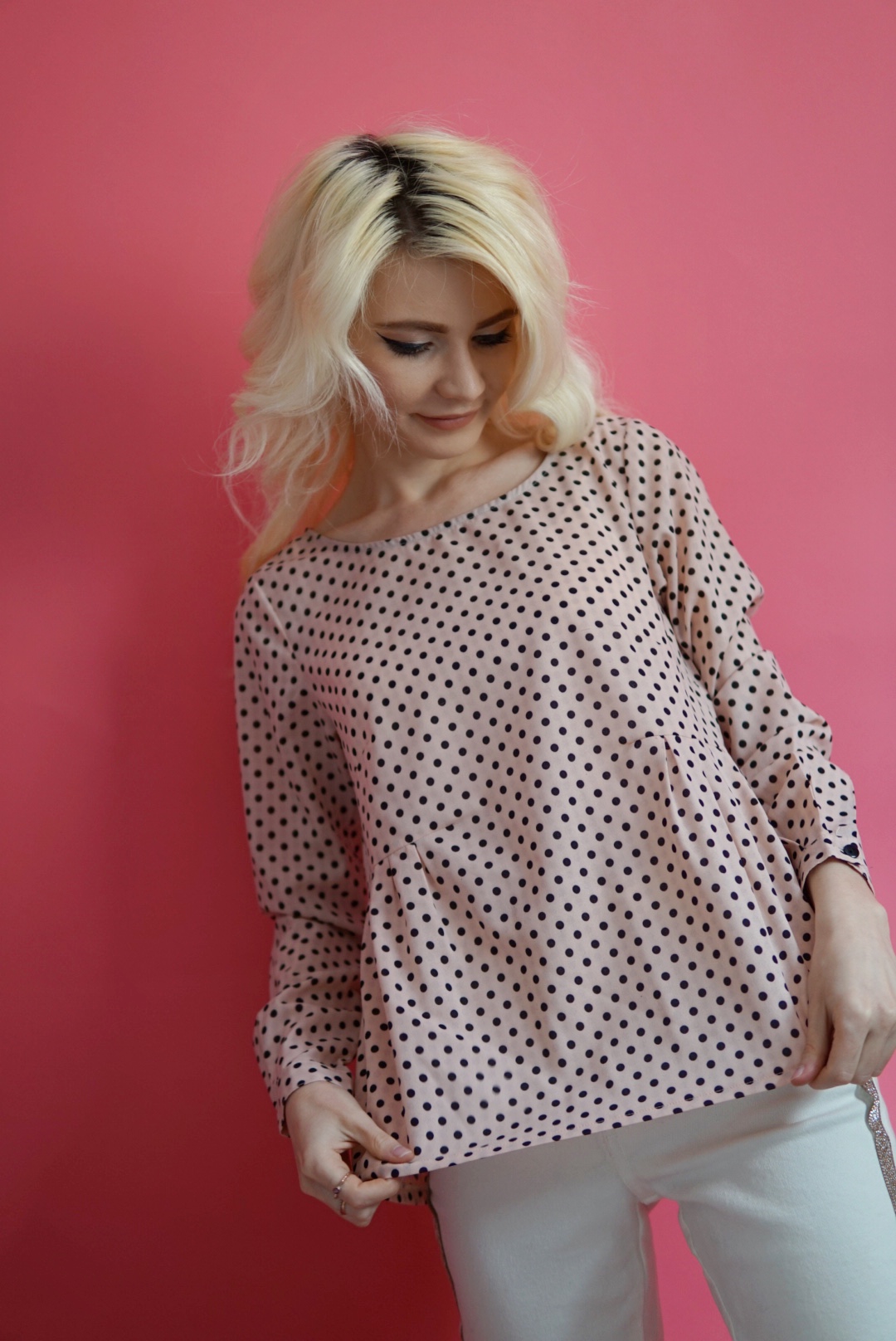 Bluză roz cu buline