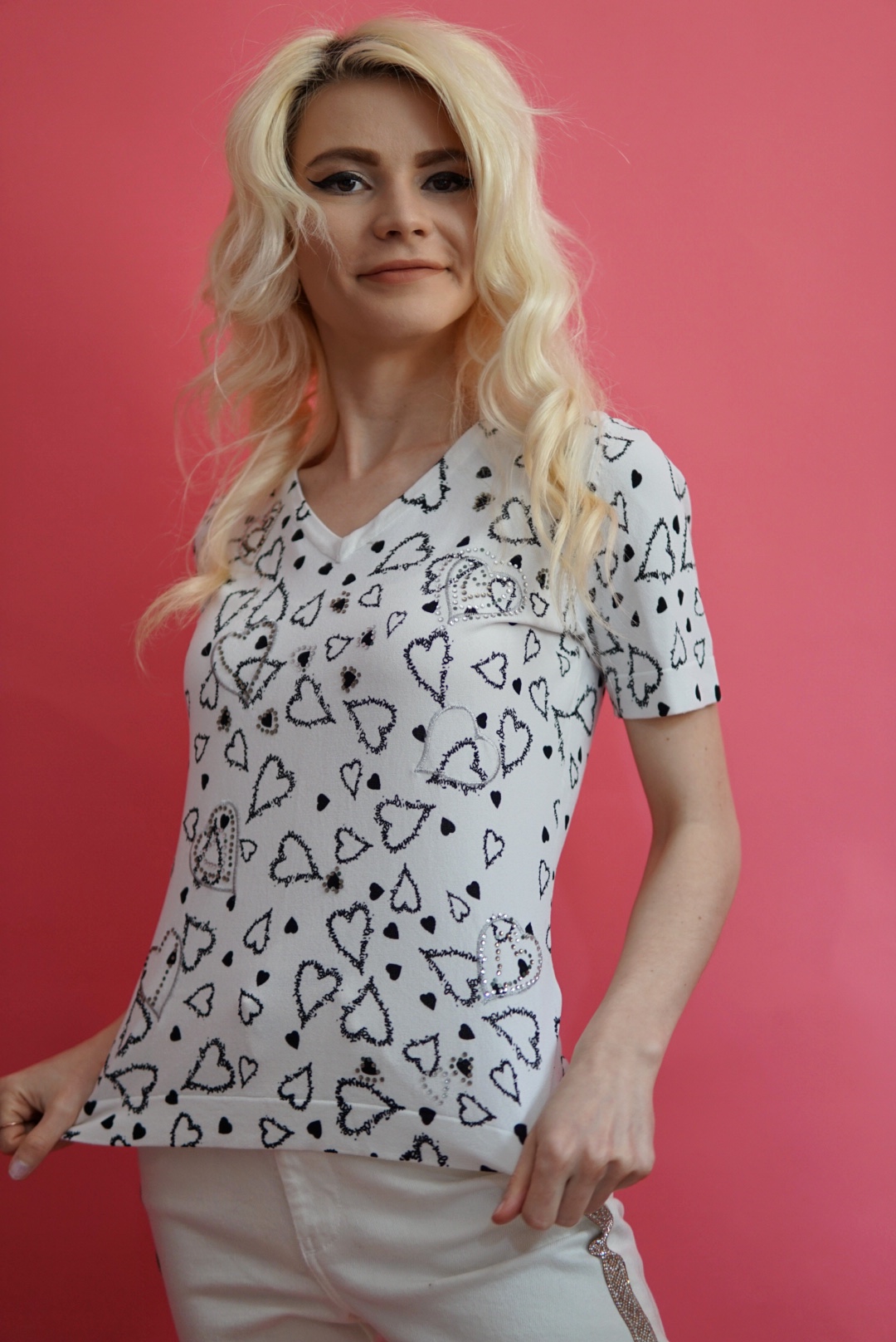 Bluză albă cu printuri