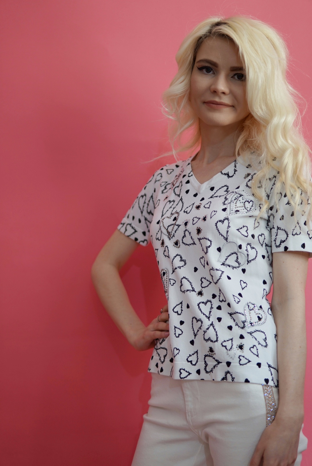 Bluză albă cu printuri