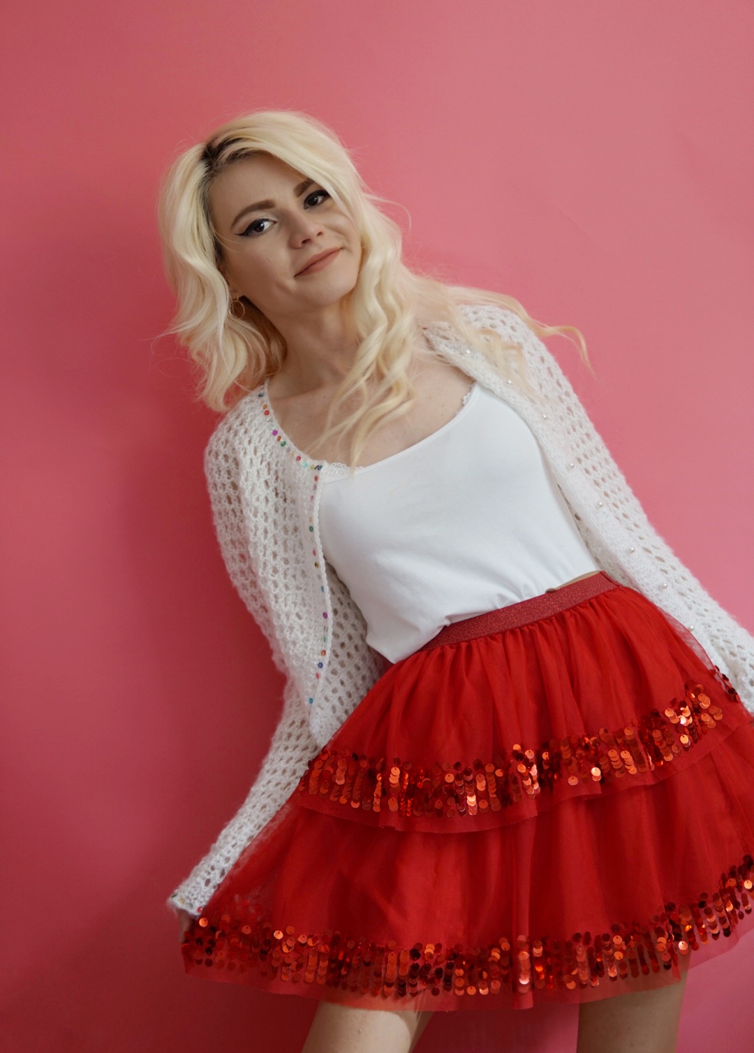 Fustă roșie cu paiete