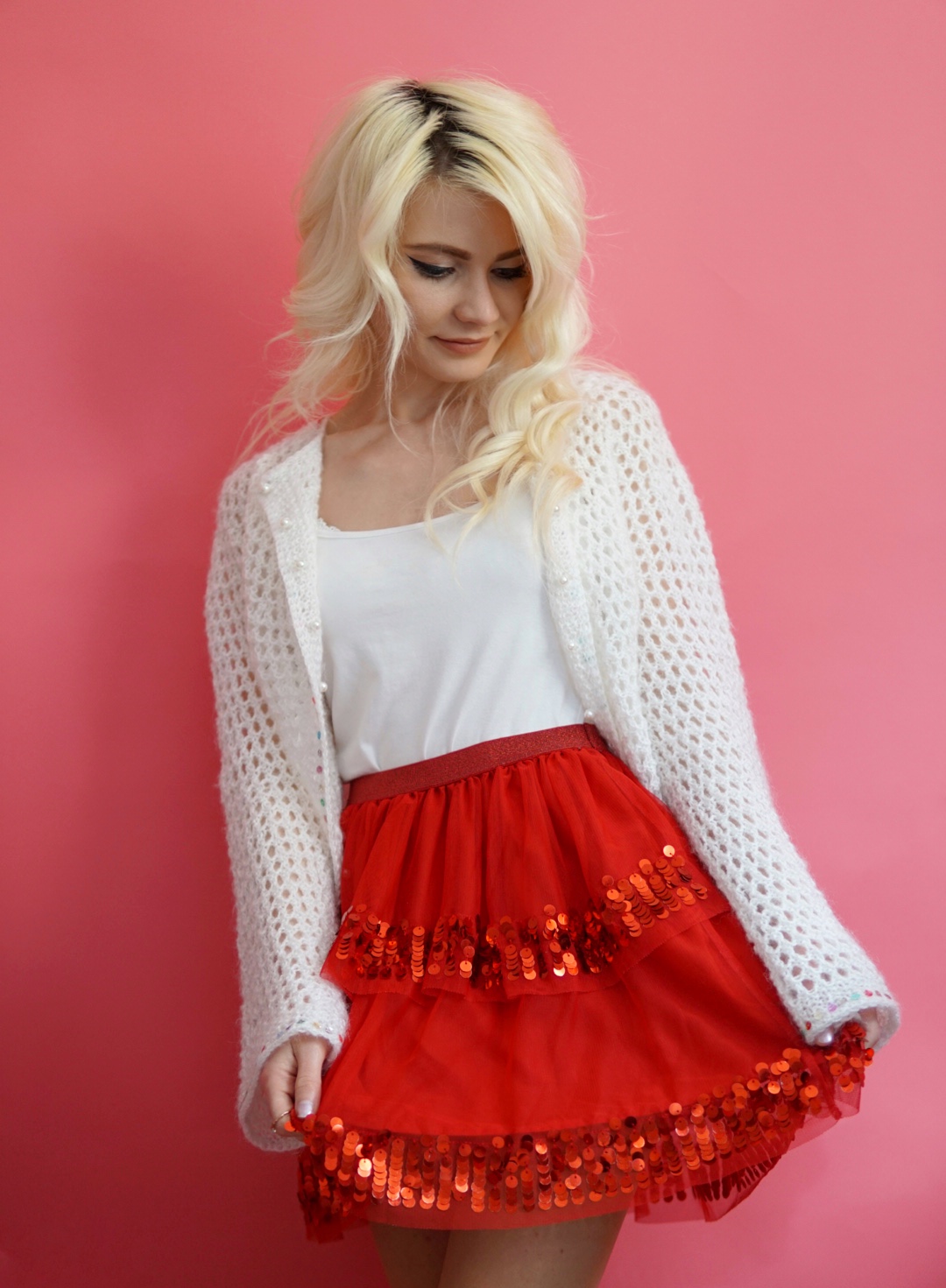 Fustă roșie cu paiete