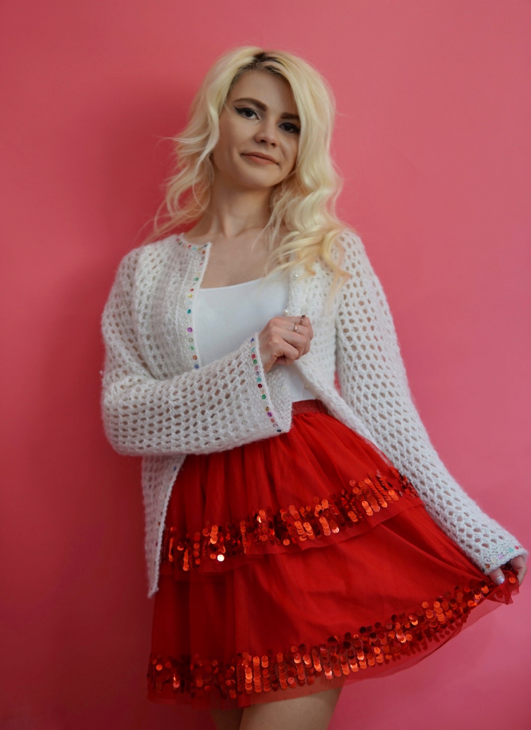 Fustă roșie cu paiete