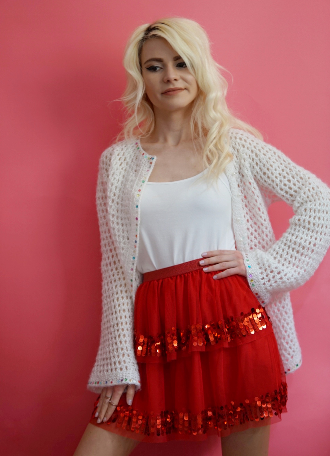 Fustă roșie cu paiete