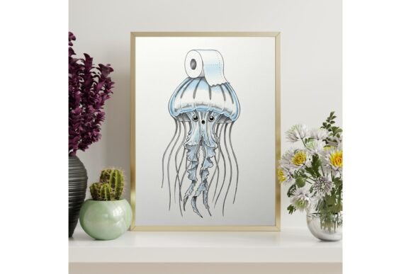 Whimsical Jellyfish Bathroom Wall Art with Floral Accents