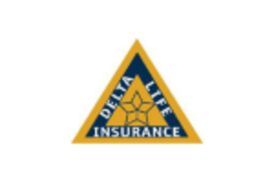 Gold-star on a white background surrounded by a gold triangle.  Caption text: Delta Life Insurance