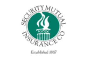A silhouette of an Olympic flame in green surrounded by the caption text: "Security Mutual Insurance - Established in 1887".  Security Mutual Insurance Logo  