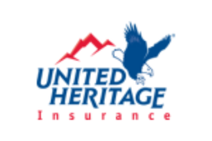 Silhouette of a mountain top and a soaring eagle.  Logo Caption: "United Heritage Insurance.  Dream big. Plan Smart."