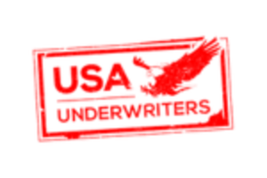 Red rectangle with a red eagle inside and the text "USA UNDERWRITERS"