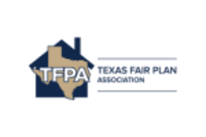 Texas Fair Plan Association Logo - A silhouette of the state of Texas with TFPA embossed on it.